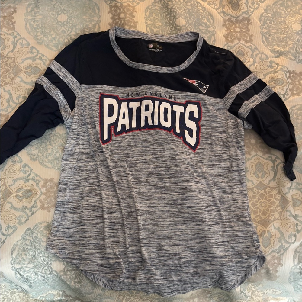 NFL Navy and Gray Patriots Long Sleeve Tee